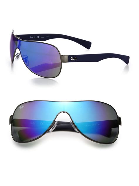 Ray Ban Mirrored 65mm Shield Sunglasses In Blue Lyst