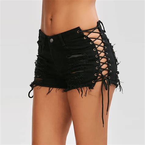 Sexy Summer Women Denim Ripped Shorts High Waist Lace Up Bandage Hot