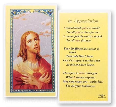In Appreciation Laminated Prayer Cards 25 Pack