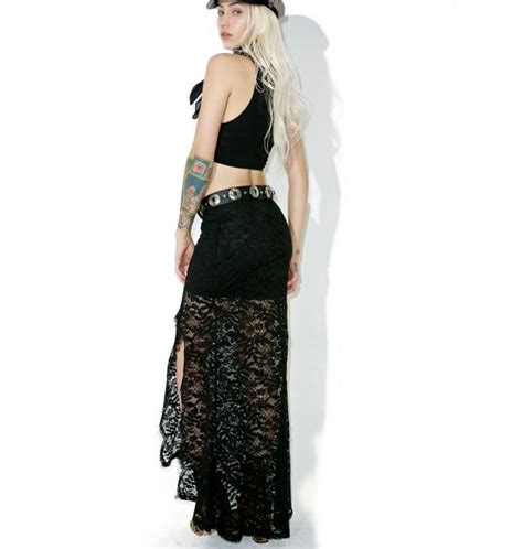 Black Maxi Lace Skirt With Slit Dolls Kill