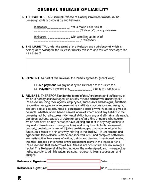 Free Release Of Liability Waiver Forms 14 Pdf Word Eforms