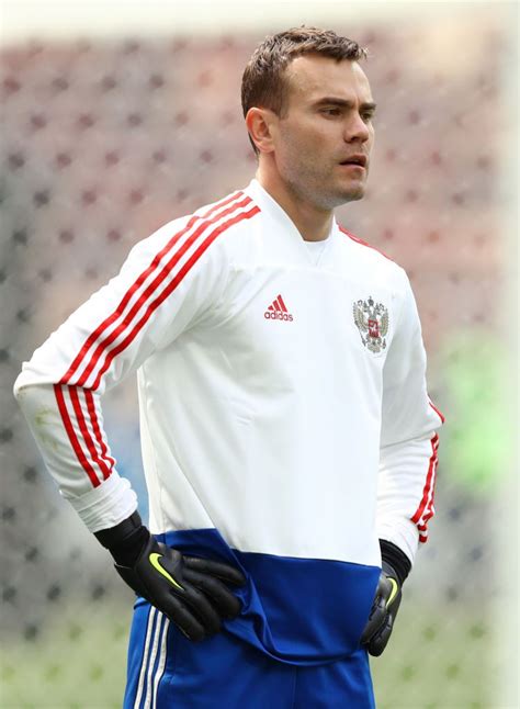 Moscow Russia June 13 Igor Akinfeev Of Russia Looks On During A