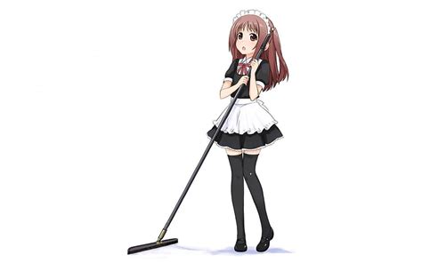 1179x2556px 1080p Free Download ~cute Little Maid~ Cleaning Brown Eyes Maid Anime Broom