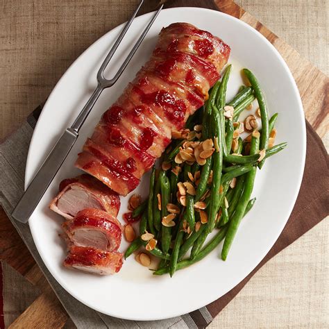 As dinner was well over by the time i removed it from the oven i cooled it and put it in the fridge. Bacon-Wrapped Pork Tenderloin with Honey-Almond Green ...