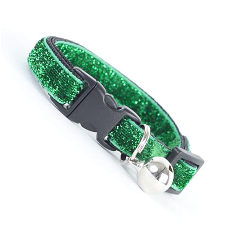 Cat collars are an essential accessory when it comes to your cat supplies and cat accessories to protect your cat when it's outdoors, but also provide some individual style. Green Glitter Velvet Safety Cat Collar With Bell