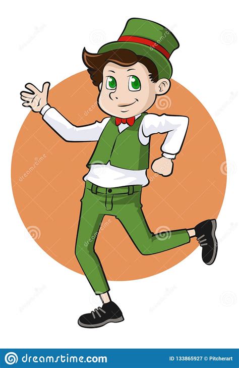 Cartoon Boy In Green Hat And Clothing Stock Vector