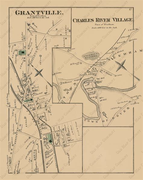 Villages Of Needham Massachusetts 1876 Map Replica Or Genuine Original
