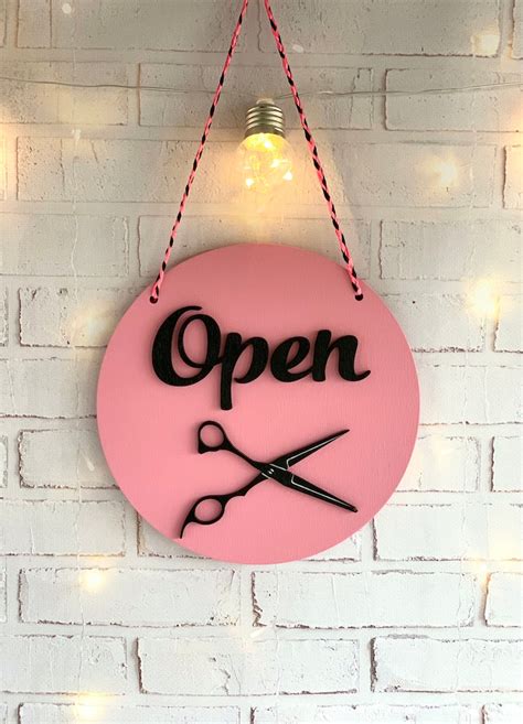 Hair Salon Open Closed Sign With Scissors Business Sign Etsyde
