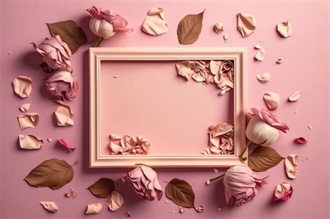 Premium AI Image A Floral Frame With Rose Flowers And Petals On A