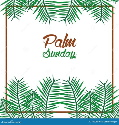 Palm Sunday Card With Leaves Border Frame Stock Vector Illustration