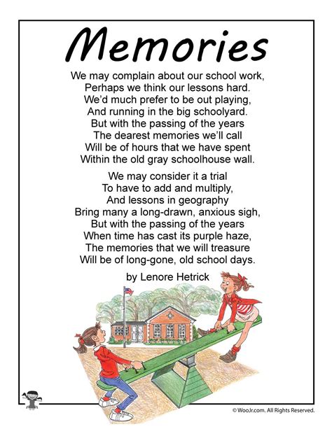 Memories School Poem For Kids Woo Jr Kids Activities