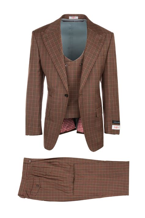 Luca Brown With Red And Dark Brown Plaidwindowpane Pure Wool Wide L