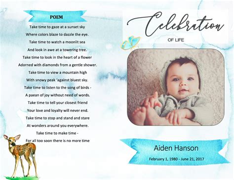 Baby Funeral Program Template Word Watercolor Animals Funeral Etsy