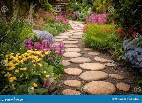 Colorful Pathway With Stepping Stones Leading The Way To A Blooming