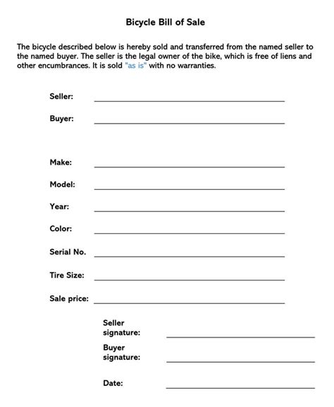 Bicycle Bill Of Sale Form Free Forms And Templates