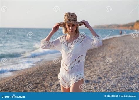 Portrait Of Beautiful Girl In Lingerie On The Beach Ocean Stock Image