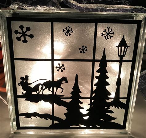 Christmas Scene Using Cricut Machine Black Vinyl Frosted Window Cling Decorative Glas
