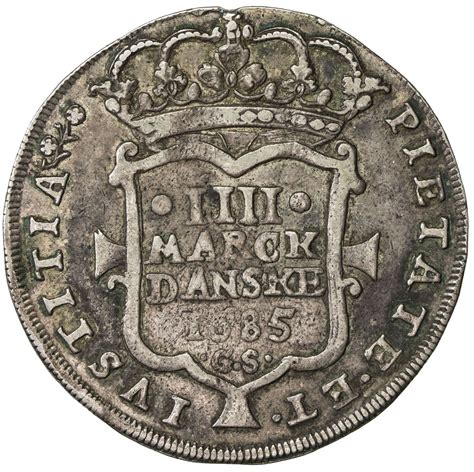 Denmark Christian V 1670 1699 Ar 4 Mark Krone 2249g 1685 Vf