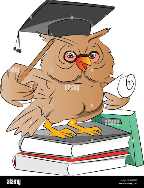 Smart Owl Graduate With Cap Books And Diploma Vector Illustration