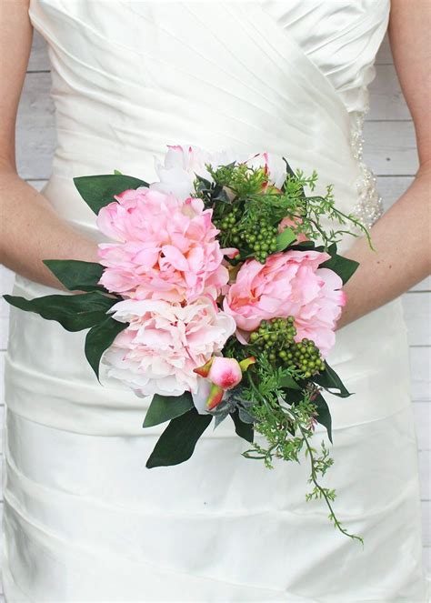 100% guaranteed to be delivered on time. Peony Silk Bouquet in Pink and Cream 7.5" Bouquet Head x ...