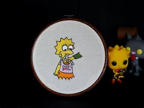 Lisa Simpsons Sassy Btch Hand Embroidered Scene From The Simpsons Etsy