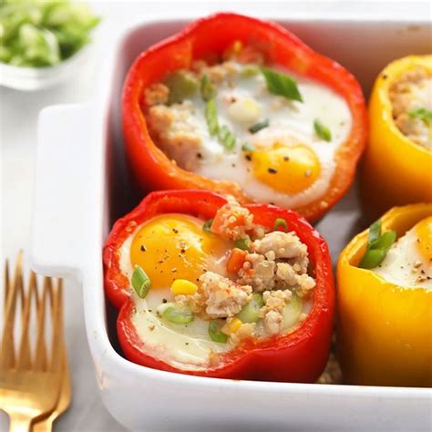 Add chicken, spinach, half of the cheese, spring onions, and paprika and stir until combined. Chicken Fried Quinoa Stuffed Peppers | Stuffed peppers ...