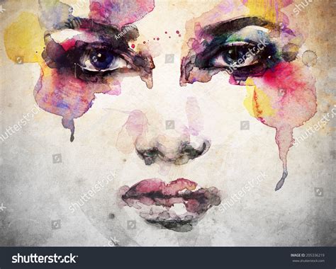 Woman Portrait Abstract Watercolor Fashion Background Stock Photo