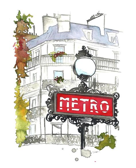 Paris Metro Paris Illustration Paris Metro Arches Watercolor Paper
