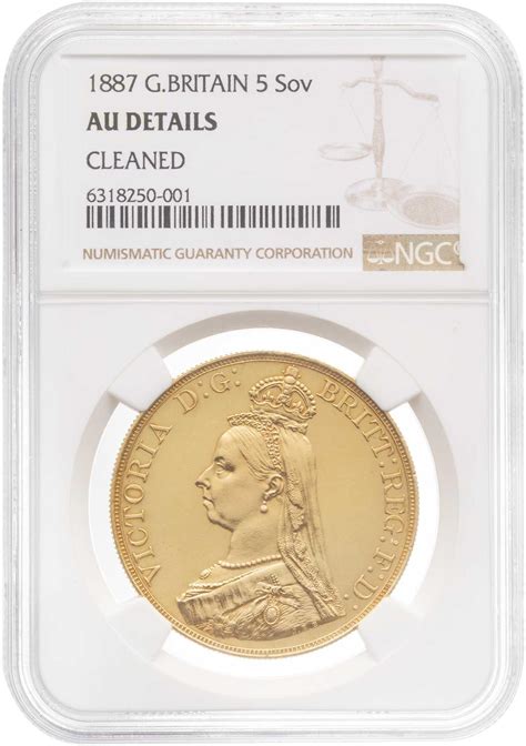 1887 Gold £5 Quintuple Sovereign Victoria Jubilee Ngc Au