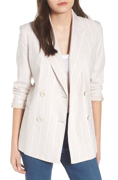 leith double breasted linen blend blazer available at nordstrom beige blazer beige jacket