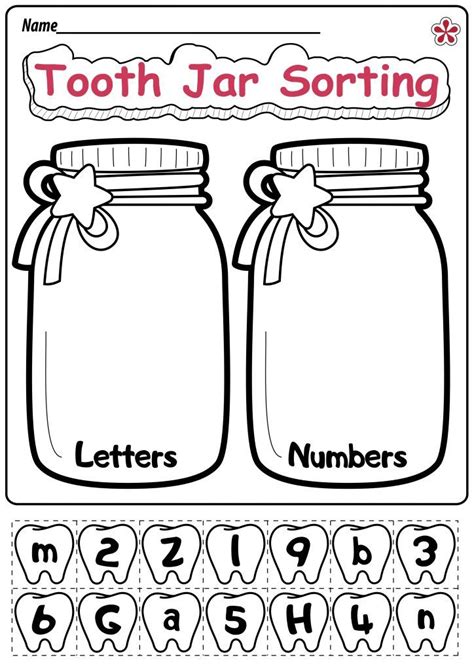 Tooth Jar Sorting Worksheet Dental Health Preschool Activities