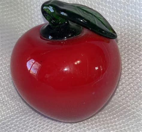 Vintage Murano Hand Blown Life Size Art Glass Fruits Red Apple 4 T