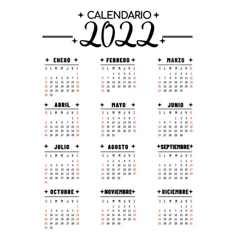 Calendario Del Año Negro Español 2022 Png Dibujos 2022 Calendario