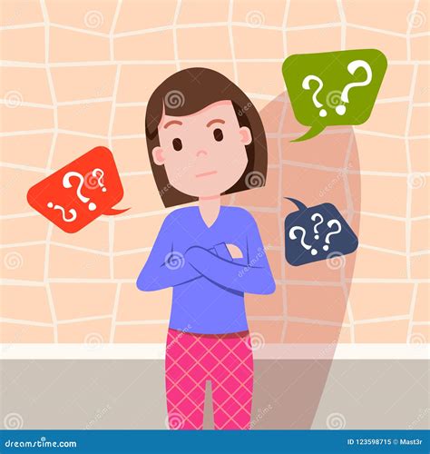 Confused Woman Thinking Question Marks Bubbles Female Character Template For Design Work And