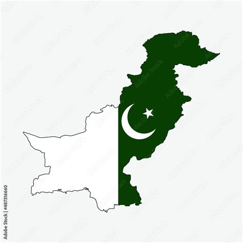 Map Of Pakistan And Flag Region Outline Silhouette Vector Illustration