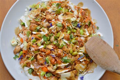 Just before serving, toss the salad with the dressing. The Art of Comfort Baking: Asian Chopped Chicken Salad with Peanut Dressing