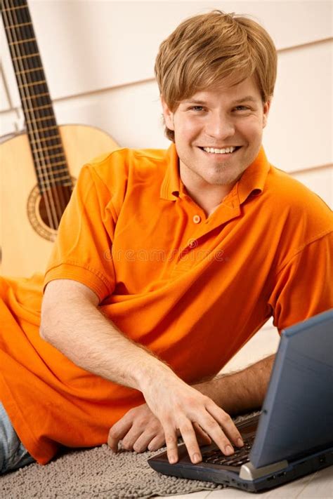 Man Using Computer Stock Photo Image Of Color Cheerful 16418768