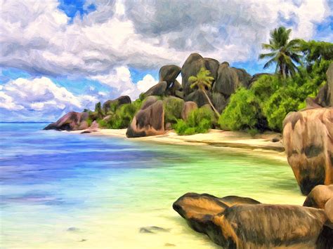 Secluded Beach On La Digue Painting By Dominic Piperata Fine Art America