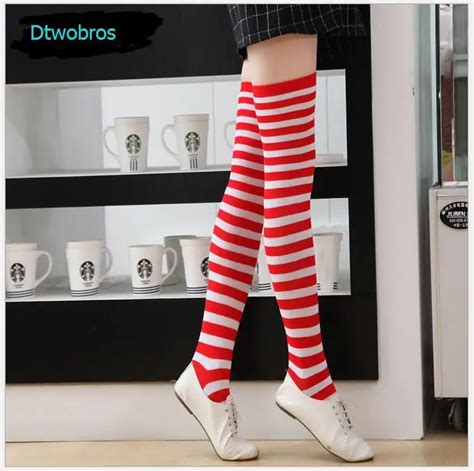 dtwobros cute style women socks ladies sexy strips over the knee socks cute girls long stockings