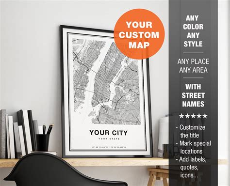 Custom City Map Print, Personalized Map Art, Custom Map Print, Custom Map Gift, Custom Maps Wall ...