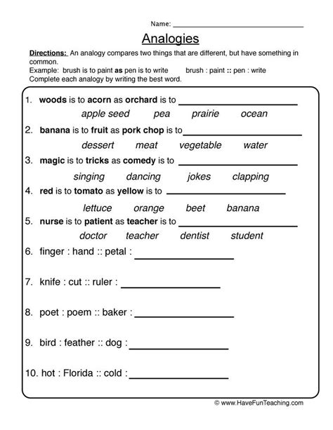 Analogies Worksheet Have Fun Teaching 4th Grade Math Worksheets English Grammar Worksheets