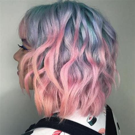 Pastel Blue And Pink Wavy Bob Hair Color Pastel Hair Dye Colors Hair