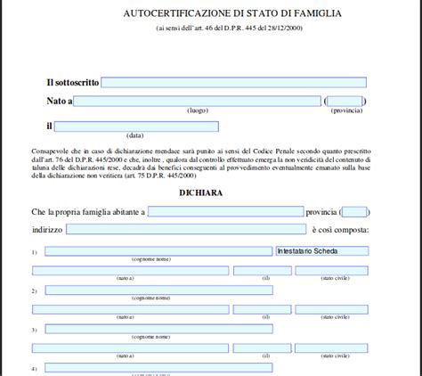 Autocertificazione Stato Di Famiglia Pdf Editabile Ultima Italia