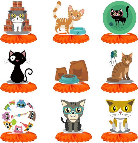 9 Pieces Cat Birthday Party Supplies Cat Theme Honeycomb Centerpieces