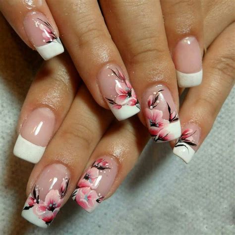 Flowery French Flower Nails Floral Nails Flower Nail Art