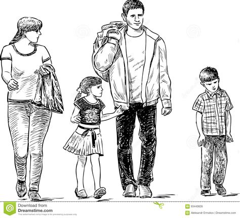 Download Sketch Of The Strolling Family Stock Vector - Illustration of father, life: 93440828
