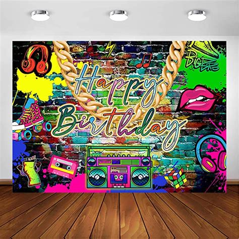 Amazon Com Avezano Hip Hop Birthday Party Backdrop Throwback Retro Graffiti Wall Backdrops For