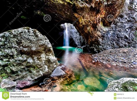 Inside Waterfall Of Cave From Natural Bridge In Australia Stock Image