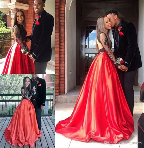 two pieces red black 2k16 african prom dresses 2016 a line long sleeves sexy back plus size