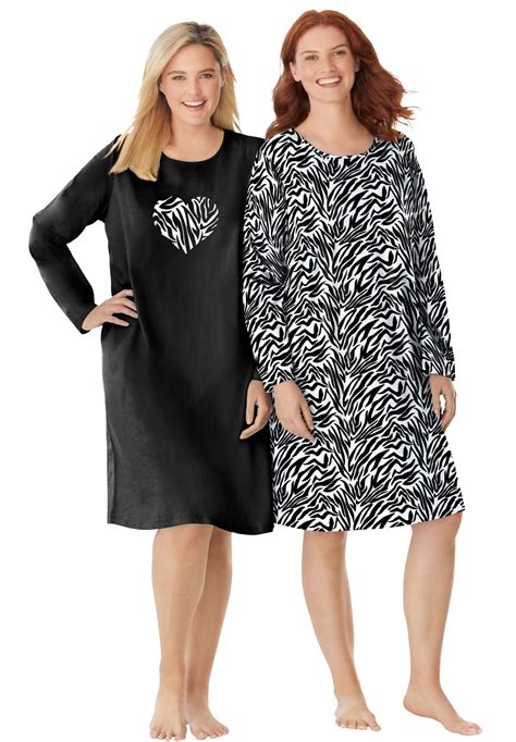 Dreams And Co Womens Plus Size 2 Pack Long Sleeve Sleepshirt Nightgown